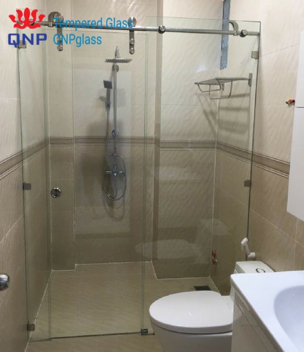Thi công vách kính phòng tắm cửa trượt tại chung cư An Bình city Hà Nội, phòng tắm kính cường lực